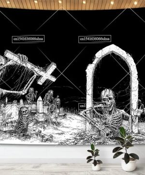 Gothic Wandteppich mit Schädel & Mond für Schlafzimmer-Deko