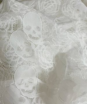 Gothic Spitzenstoff Mit Totenkopf Schwarz Weiss Nicht Elastisch Unisex