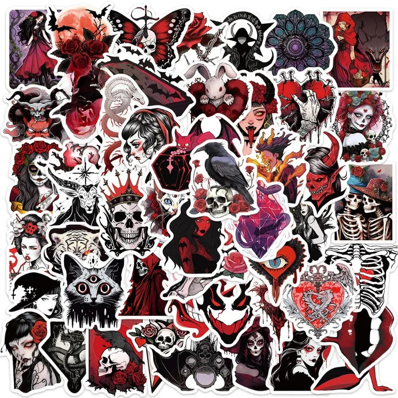 50tlg. Set Gothic Horror Sticker – Skelett & Graffiti Style