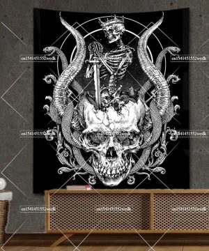 Gothic Wandteppich mit Totenschädel & Skelett-Design