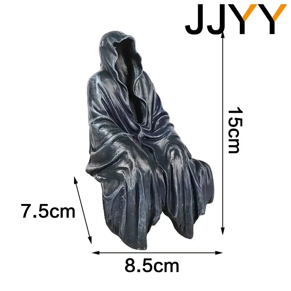 Gothic Dekofigur Sitzende Sensenmann Statue Aus Harz Grey Plastic Unisex