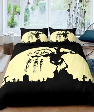 Gothic Halloween Bettwaesche Set Grau Mit Baum Motiv