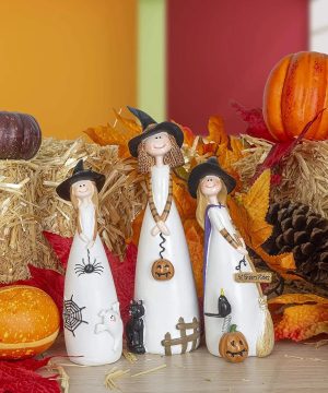 Gothic Halloween Dekofigur Aus Harz Mit Hexe 038 Kuerbis