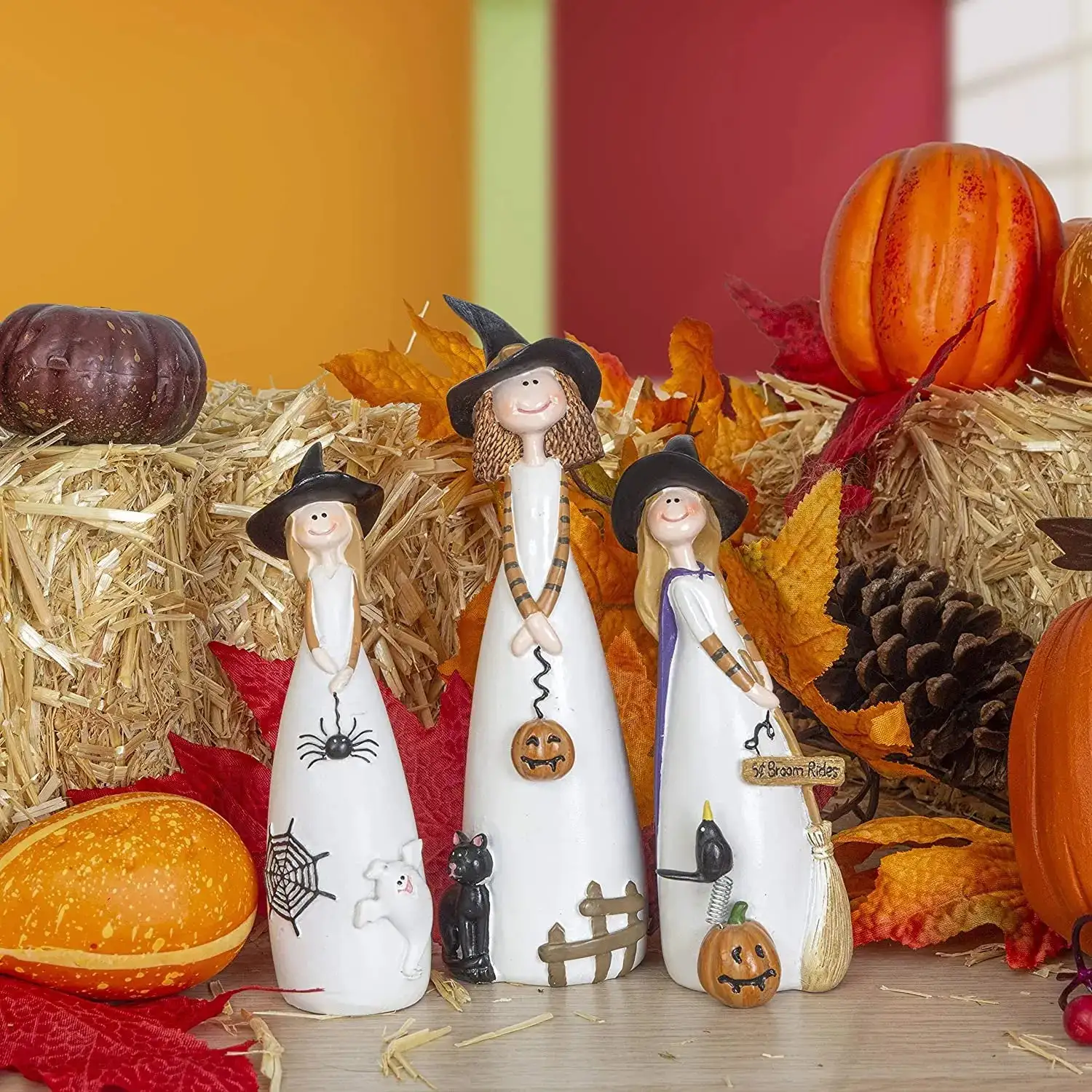 Gothic Halloween Dekofigur Aus Harz Mit Hexe 038 Kuerbis