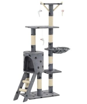 Katzenbaum 138 Cm Mit Sisal 038 Pfotenmuster Im Gothic Stil Grey Wood Unisex