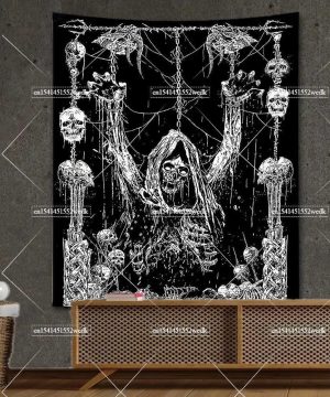 Gothic Wandteppich mit Totenkopf & Fledermausmotiv