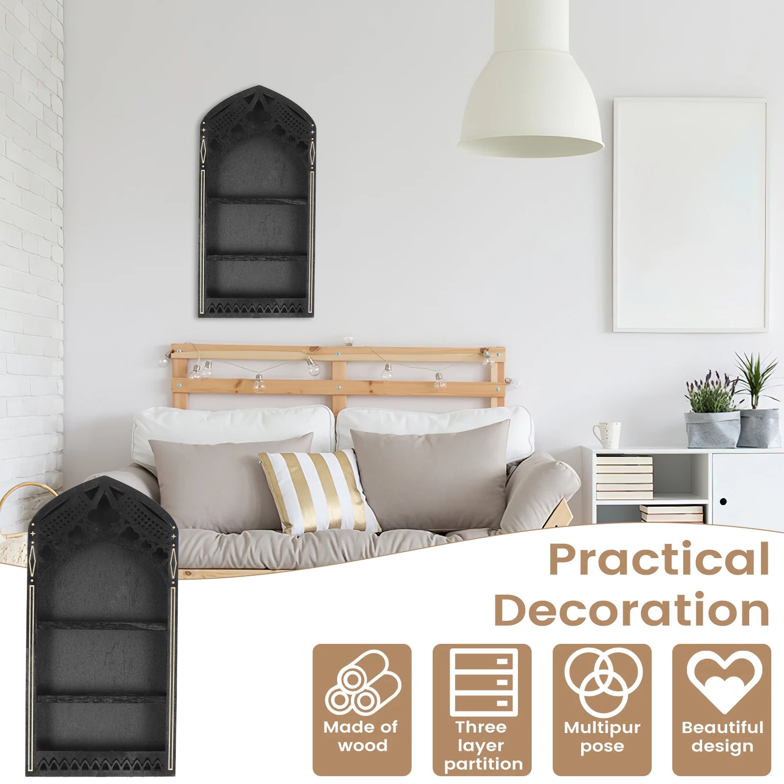 Gothic Wandregal aus Holz im Kirchenfenster-Design – Bild 5