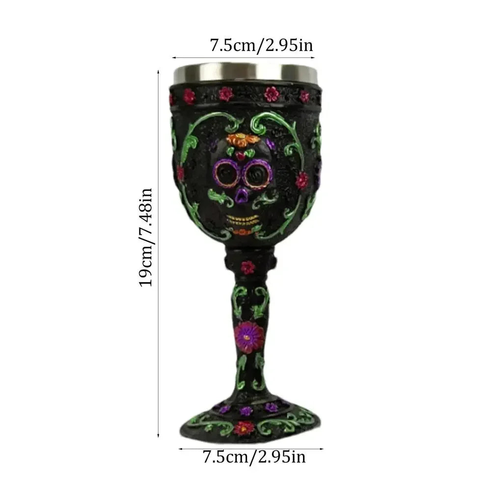 Gothic Totenkopf Becher mit Blumen, Edelstahl Innenwand – Bild 6