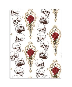 Gothic Tapete mit Sugar Skull Muster, abziehbar, schwarz/weiß