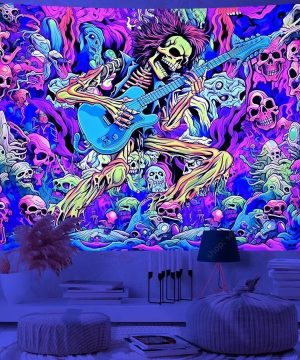 Gothic Wandteppich mit psychedelischem Totenkopf-Design