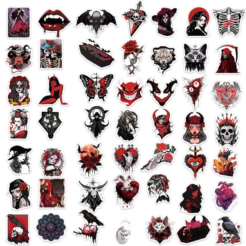 50tlg. Set Gothic Horror Sticker – Skelett & Graffiti Style – Bild 5