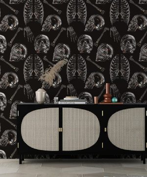 Gothic Totenkopf Tapete – Schwarzes Skelett Design