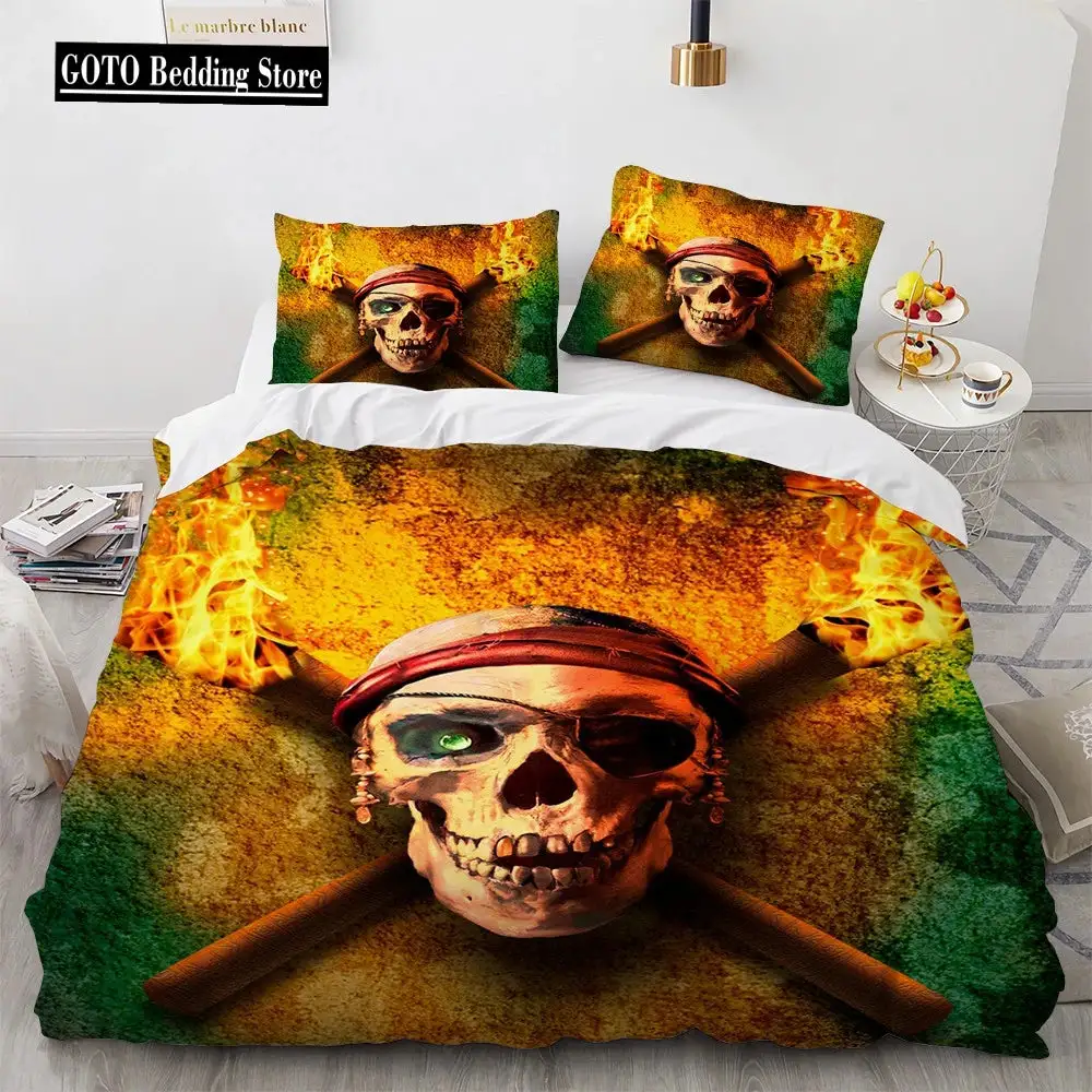 Gothic Skull Bettwaesche Set Queen Size Schwarze Halloween Bettdecke