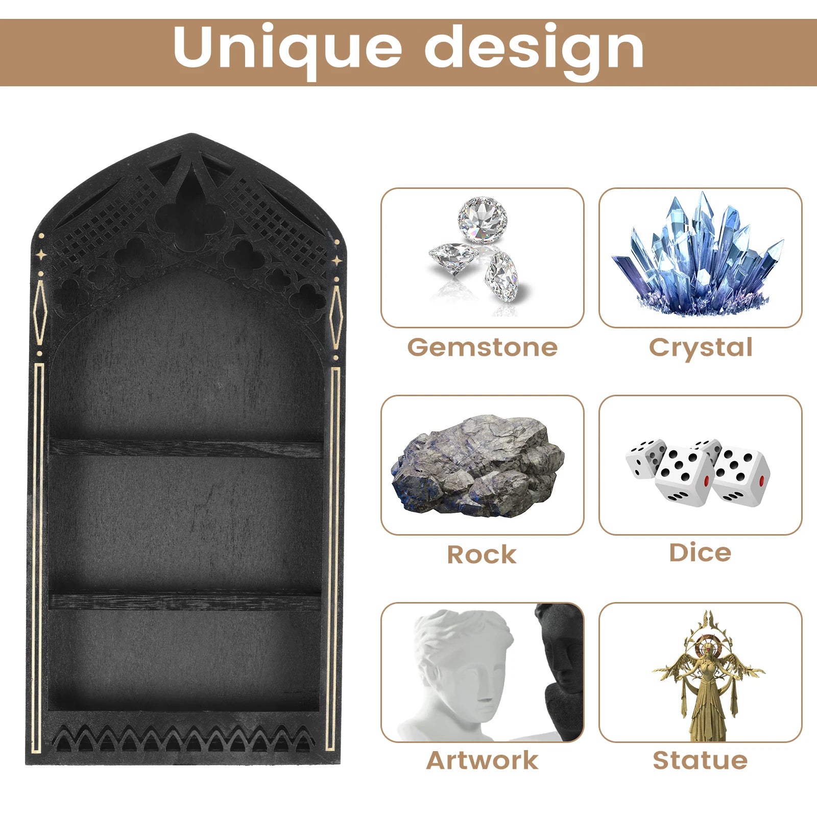 Gothic Wandregal aus Holz im Kirchenfenster-Design – Bild 3