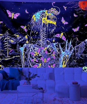 Gothic Wandteppich mit psychedelischem Totenkopf-Design