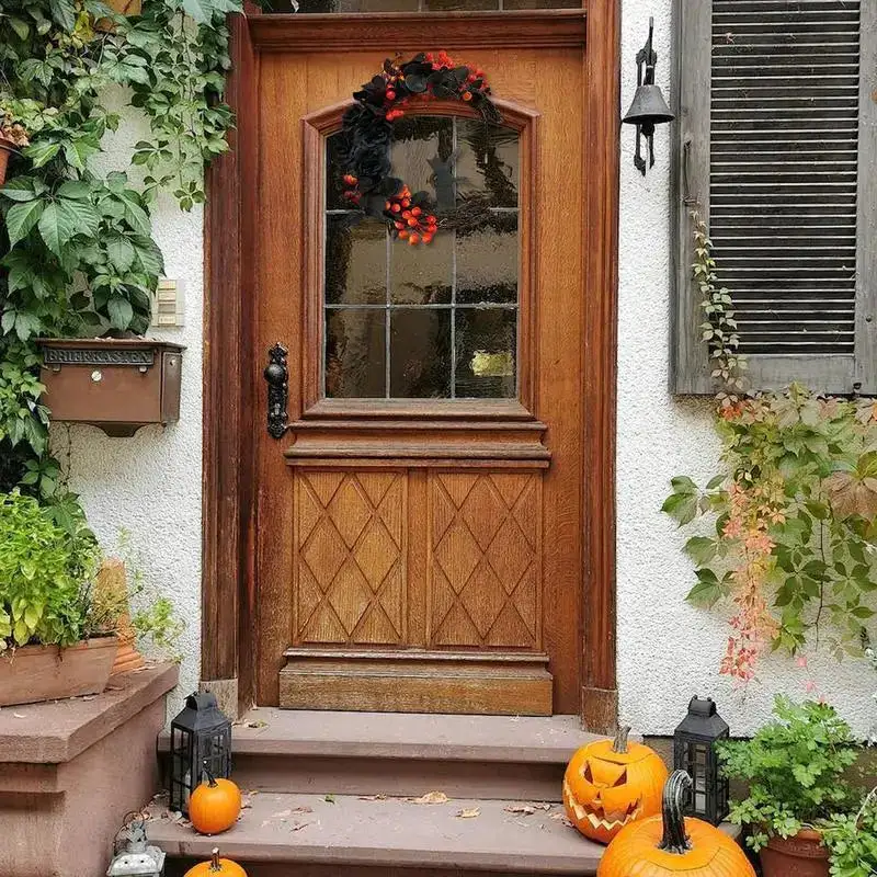 Gothic Halloween Tuerkranz Mit Mondkatze Dekoration