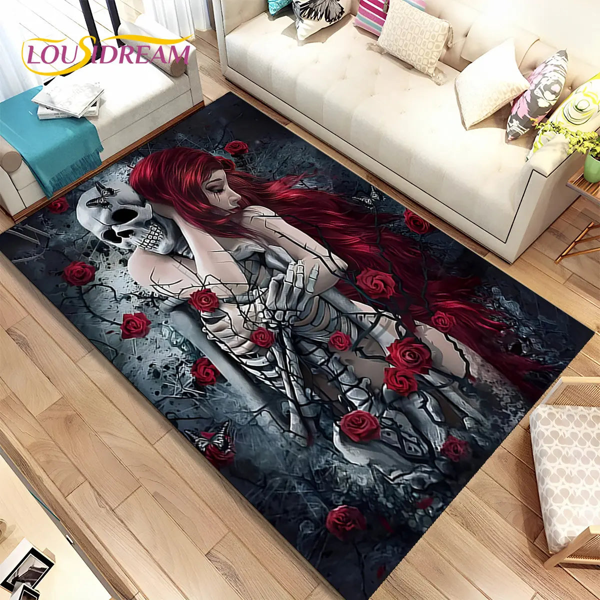 Gothic Horror Totenkopf Teppich für Wohnzimmer & Sofa