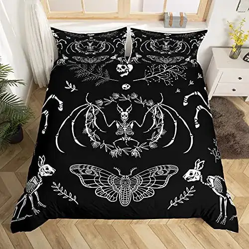 Gothic Bettwaesche Set Mit Totenkopf 038 Rose Skelett Motiv