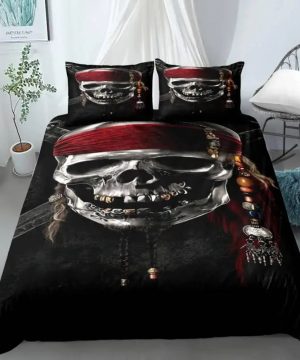 Gothic Bettbezug Set Queen Schwarz Mit Totenkopf Muster