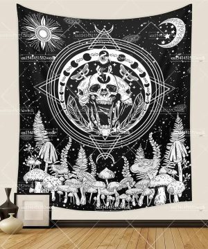 Gothic Wandteppich mit Totenkopf & Fledermaus-Design