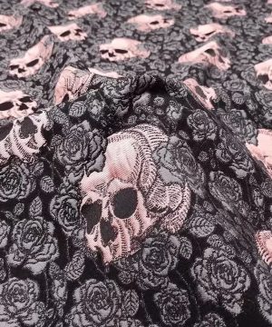 Gothic Jacquard Stoff Mit Totenkopf Design 145 Cm Breit Unisex