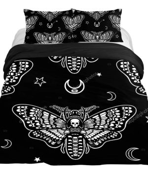 Gothic Bettwaesche Set Mit Totenkopf Satanisches Design