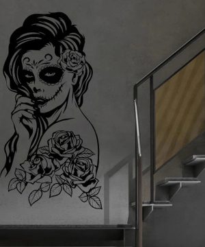 Gothic Wandtattoo Schädel-Dame Vinyl Deko fürs Wohnzimmer