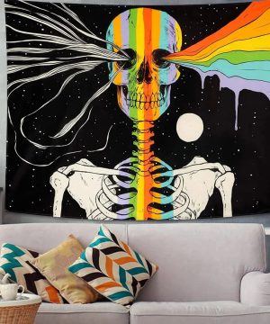 Gothic Schädel Tapisserie mit Mond & Blumen fürs Schlafzimmer