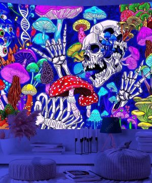 Gothic Wandteppich mit psychedelischem Totenkopf-Design