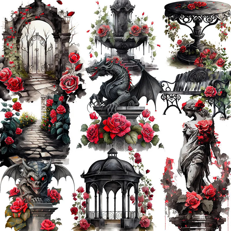 20-teiliges Set Gothic Rosen Aufkleber fürs Scrapbooking