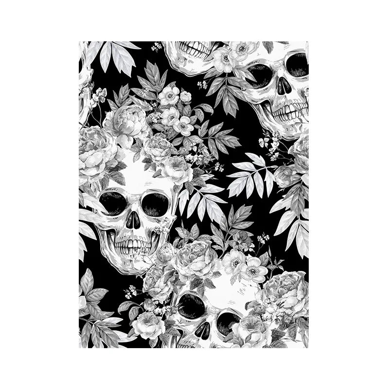 Gothic Totenkopf Blumen Tapete abziehbar Schwarz/Weiß
