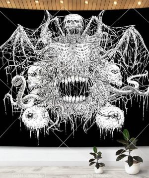 Gothic Wandteppich mit Totenkopf & Mond für Schlafzimmer