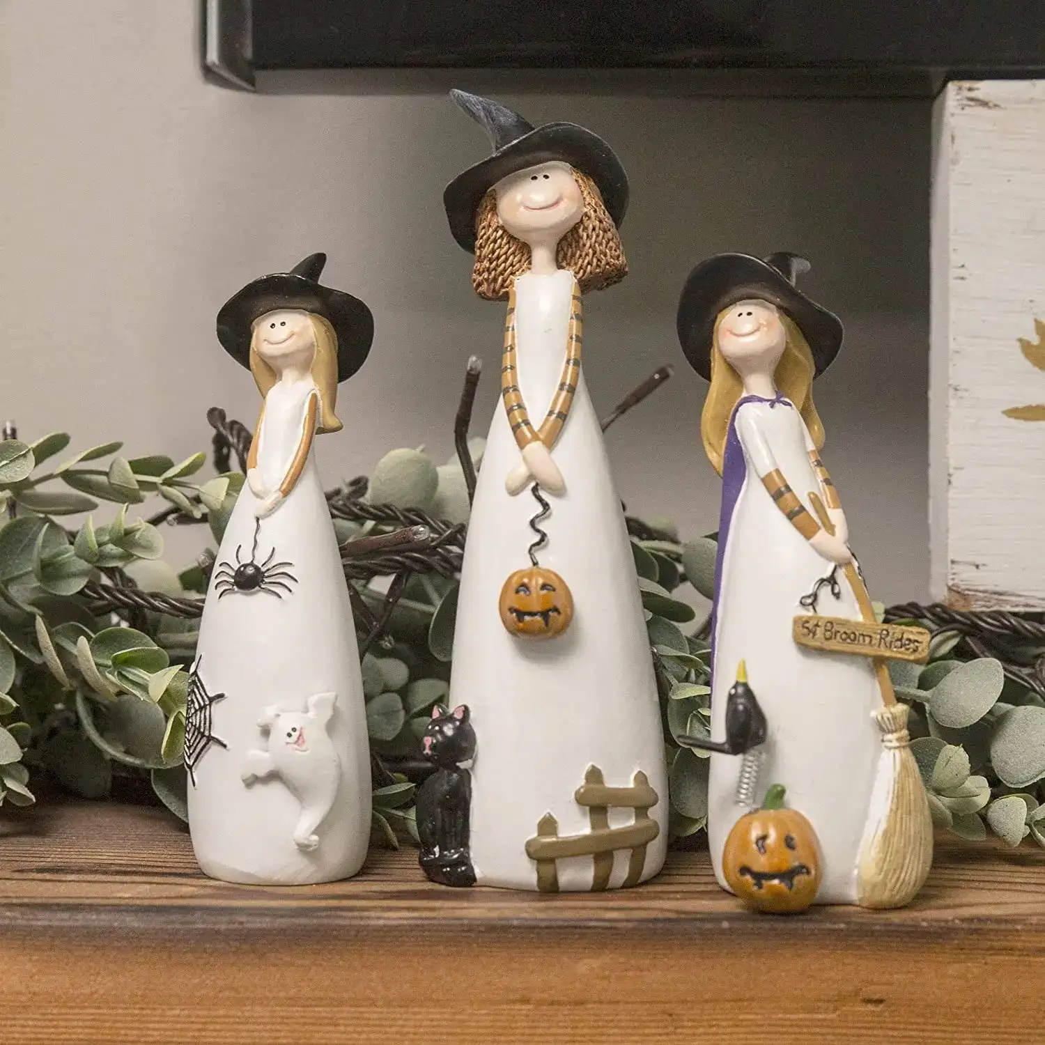 Gothic Halloween Dekofigur Aus Harz Mit Hexe 038 Kuerbis