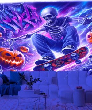 Gothic Wandteppich mit psychedelischem Totenkopf-Design