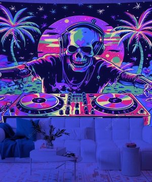 Gothic Wandteppich mit psychedelischem Totenkopf-Design