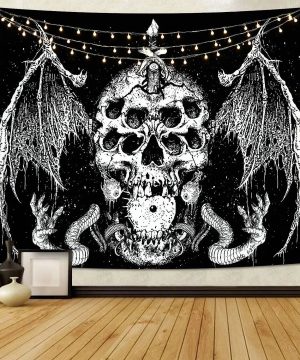 Gothic Wandteppich mit Totenkopf und Skelett, Boho-Stil