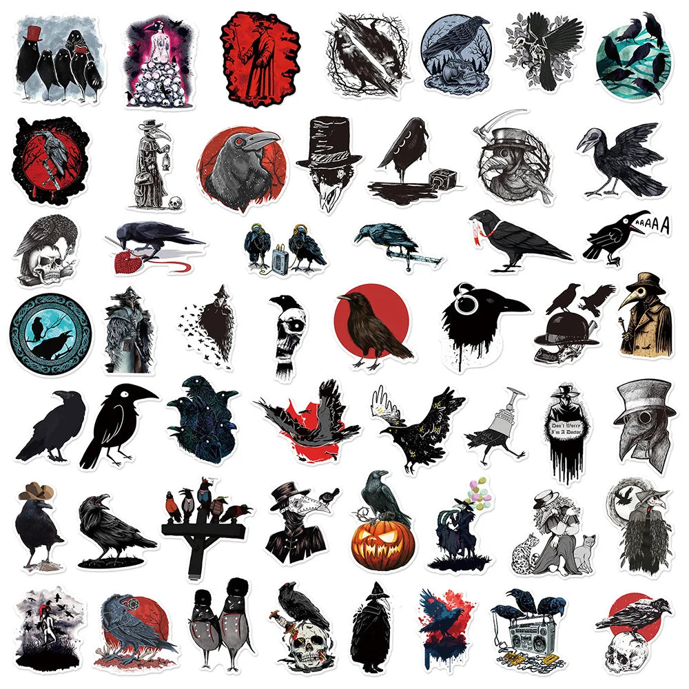 50 Stück Gothic Horror Krähe Sticker für Laptop & Handy – Bild 3