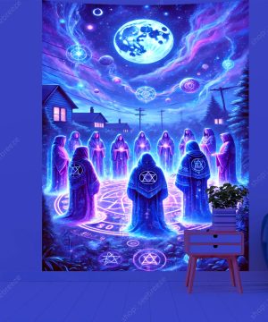 Gothic Psychedelic Skull Tapestry – UV Wanddeko Skelett