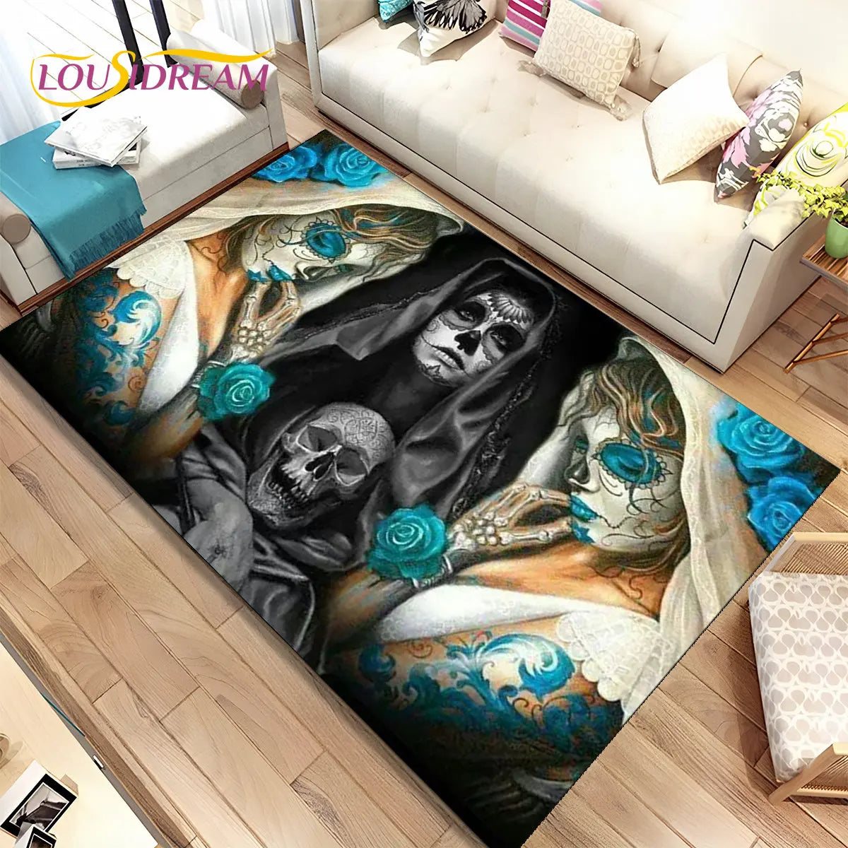 Gothic Horror Totenkopf Teppich für Wohnzimmer & Sofa – Bild 5