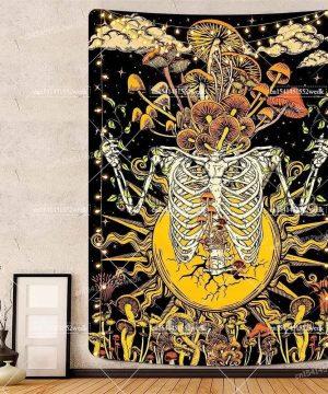Gothic Wandteppich mit Totenkopf & Fledermaus-Design