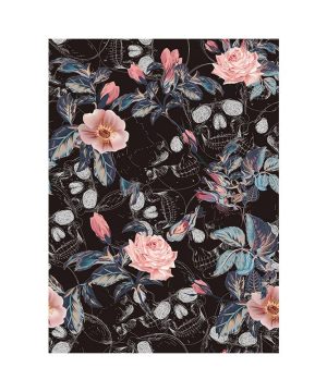 Gothic Totenkopf Blumen Tapete abziehbar Schwarz/Weiß