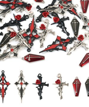 24tlg Gothic Kreuz 038 Rosen Anhaenger Mit Strass Fuer Diy Multicolor Metal Unisex