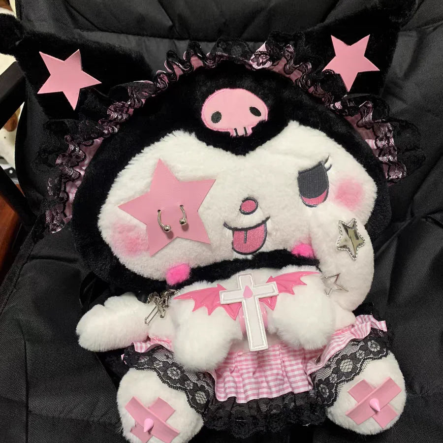 Gothic Lolita Kuromi Rucksack – Kawaii Plüsch Tasche – Bild 8