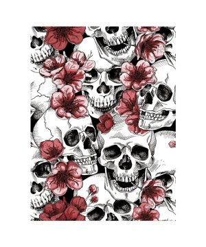 Gothic Totenkopf Blumen Tapete Schwarz/Weiß ablösbar