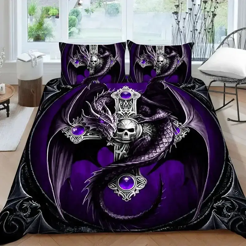 Gothic 3d Bettwaesche Set Mit Totenkopf Druck 2 3 Teilig