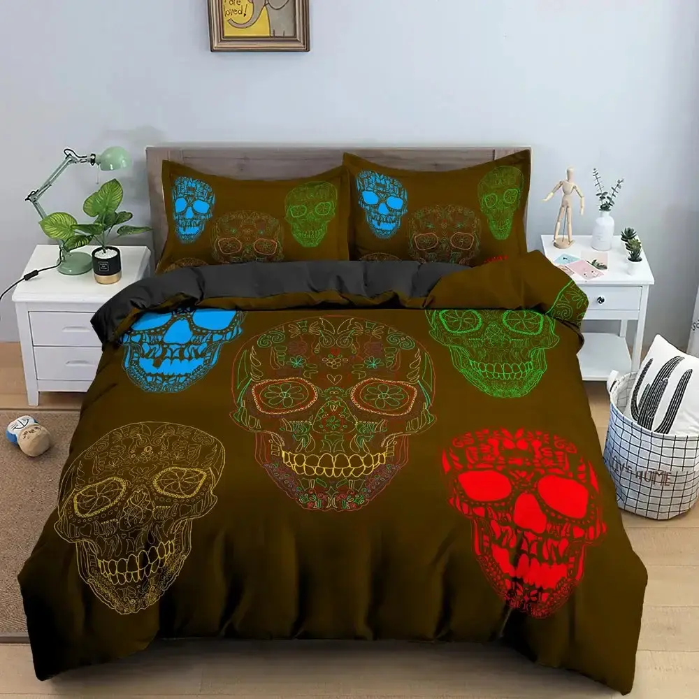 Gothic 3d Bettwaesche Set Mit Totenkopf Druck 2 3 Teilig