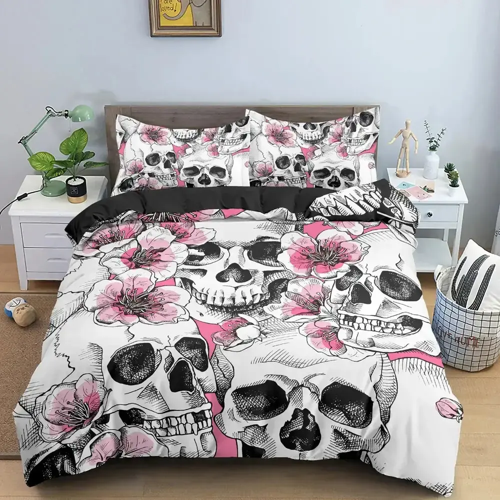 Gothic 3d Bettwaesche Set Mit Totenkopf Druck 2 3 Teilig