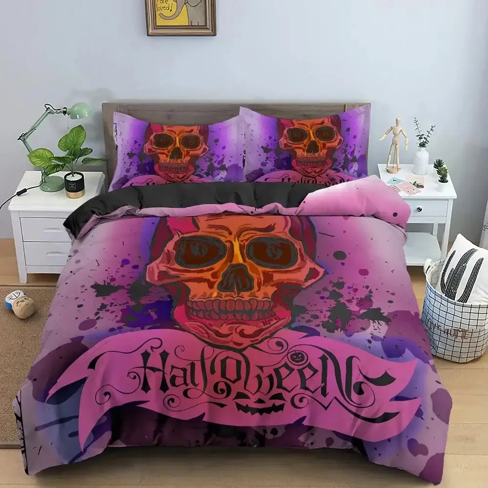 Gothic 3d Bettwaesche Set Mit Totenkopf Druck 2 3 Teilig