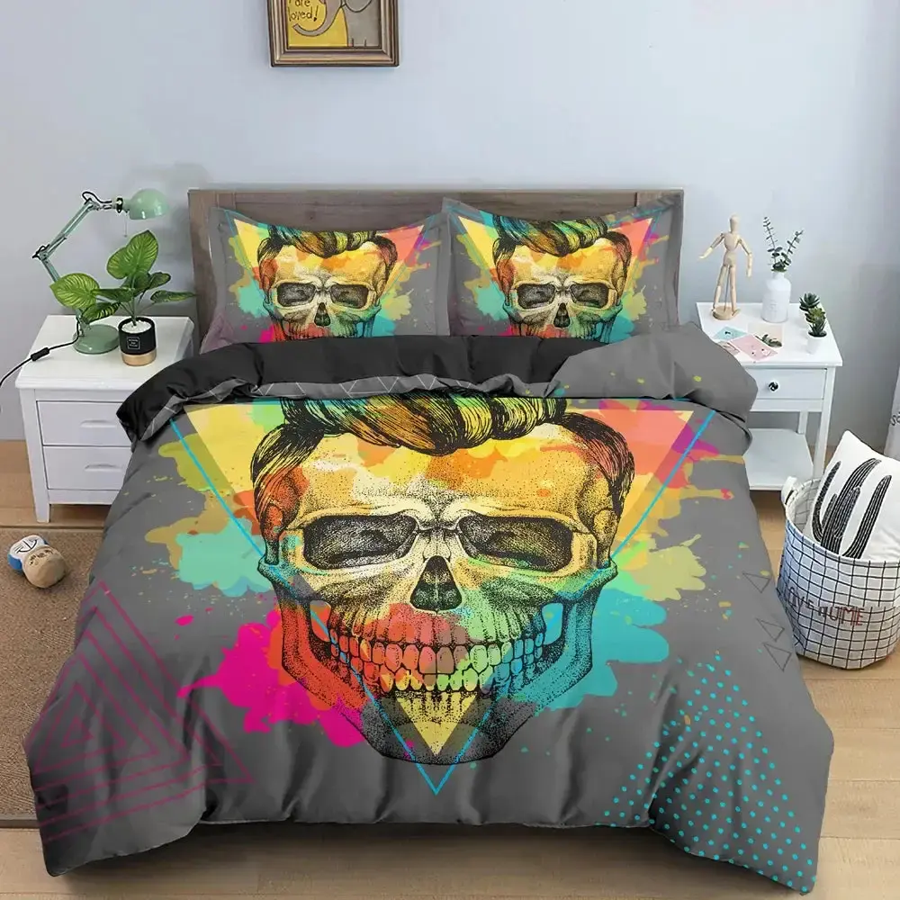 Gothic 3d Bettwaesche Set Mit Totenkopf Druck 2 3 Teilig