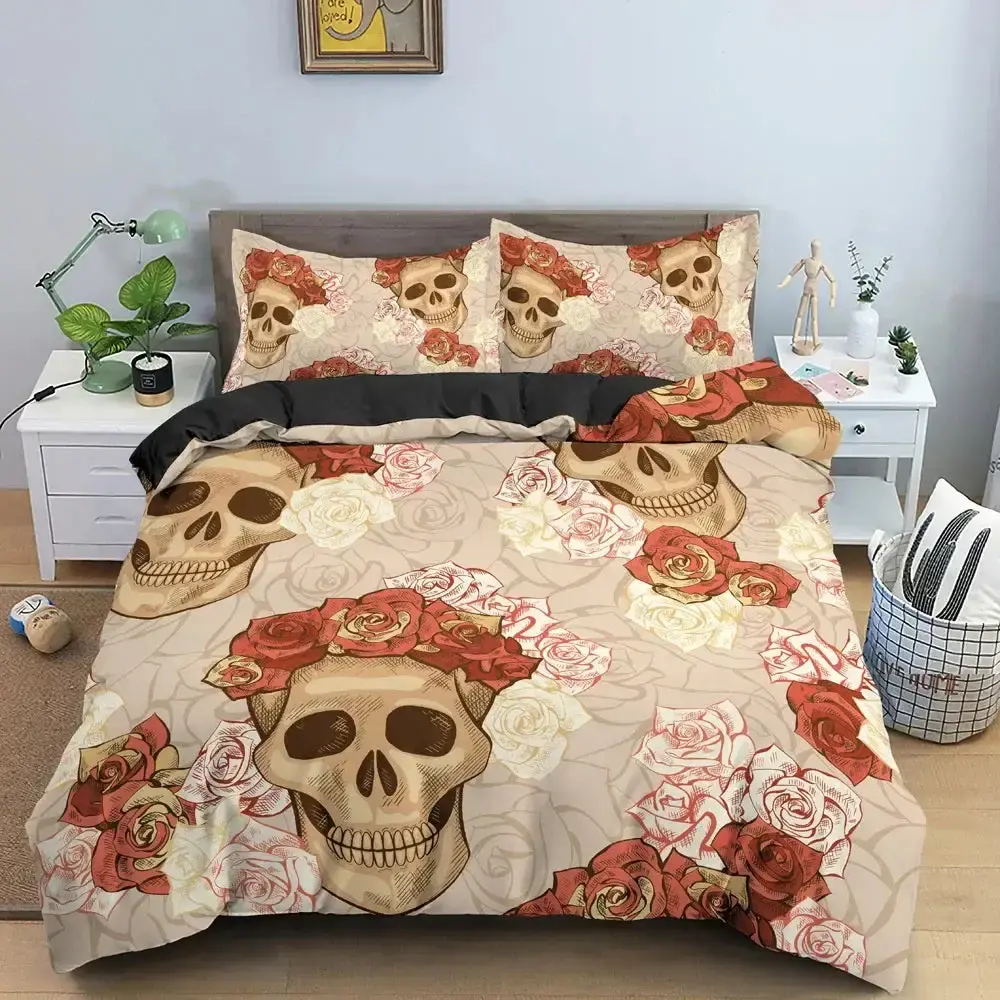 Gothic 3d Bettwaesche Set Mit Totenkopf Druck 2 3 Teilig